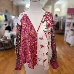 Free People Multicolor Floral Oversized Long Sleeve Blouse